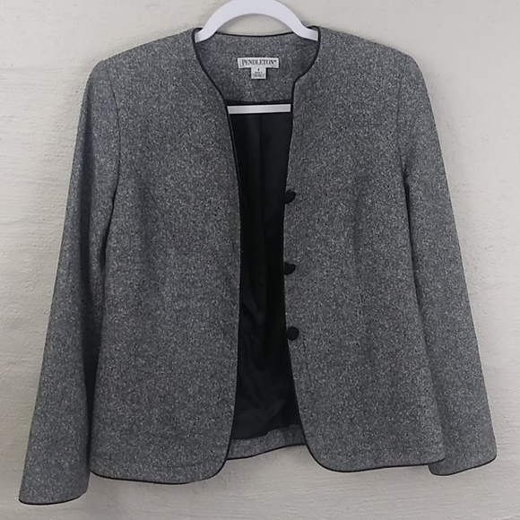 Pendleton Vintage Gray Wool Silk Blend Marble V-Neck Three Button Front Blazer - Picture 5 of 10